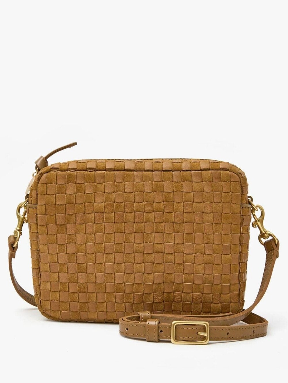 CLARE V MIDI SAC BAG - SEQUOIA LEATHER AND SUEDE WOVEN CHECKER LEATHER